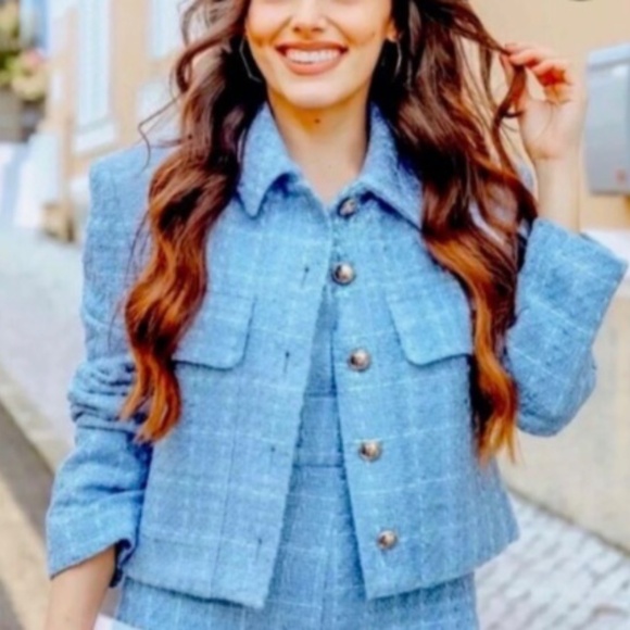 Zara blue Short Boucle Jacket Size M EXCELLENT condition - Picture 8 of 11